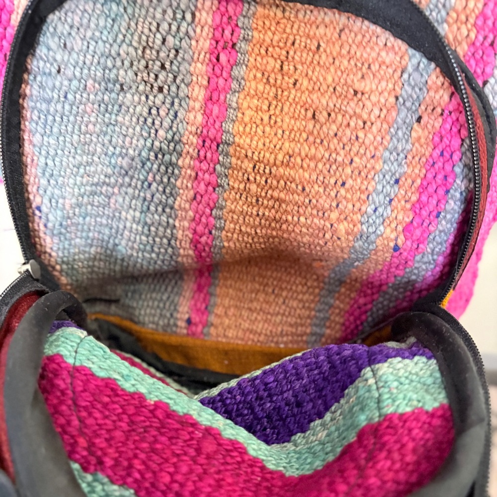Colourful Woven Striped Backpack Front Pocket Rainbow Wiphala Made in Andes SA - Picture 16 of 16
